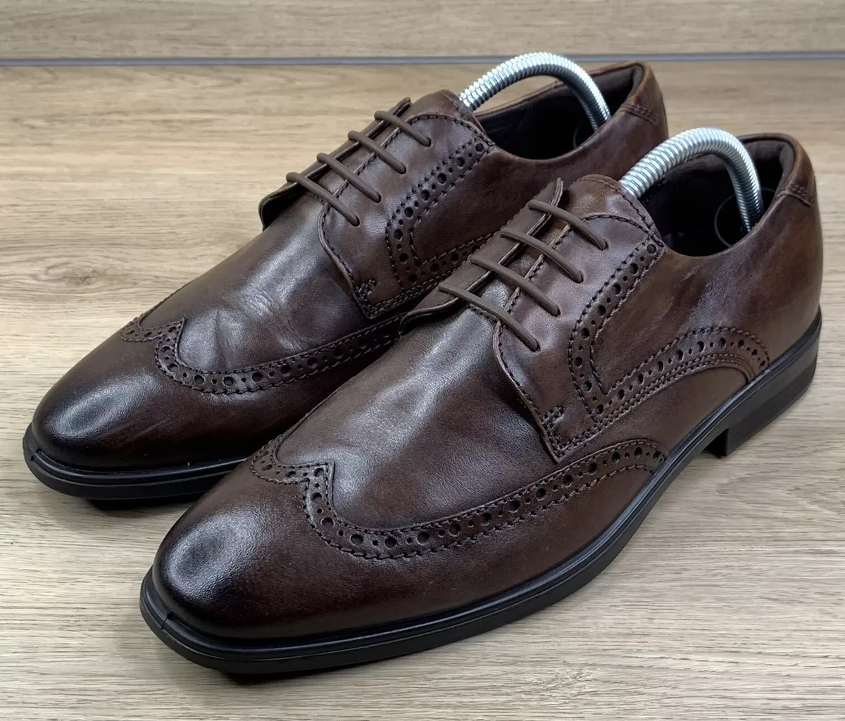 ECCO Men s Brown Wing Tip Lace Brogue Leather Oxford Dress Shoes