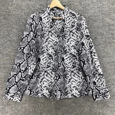 SheIn Blouse Women XL Gray Animal Print V-Neck Long Sleeve Pullover Casual