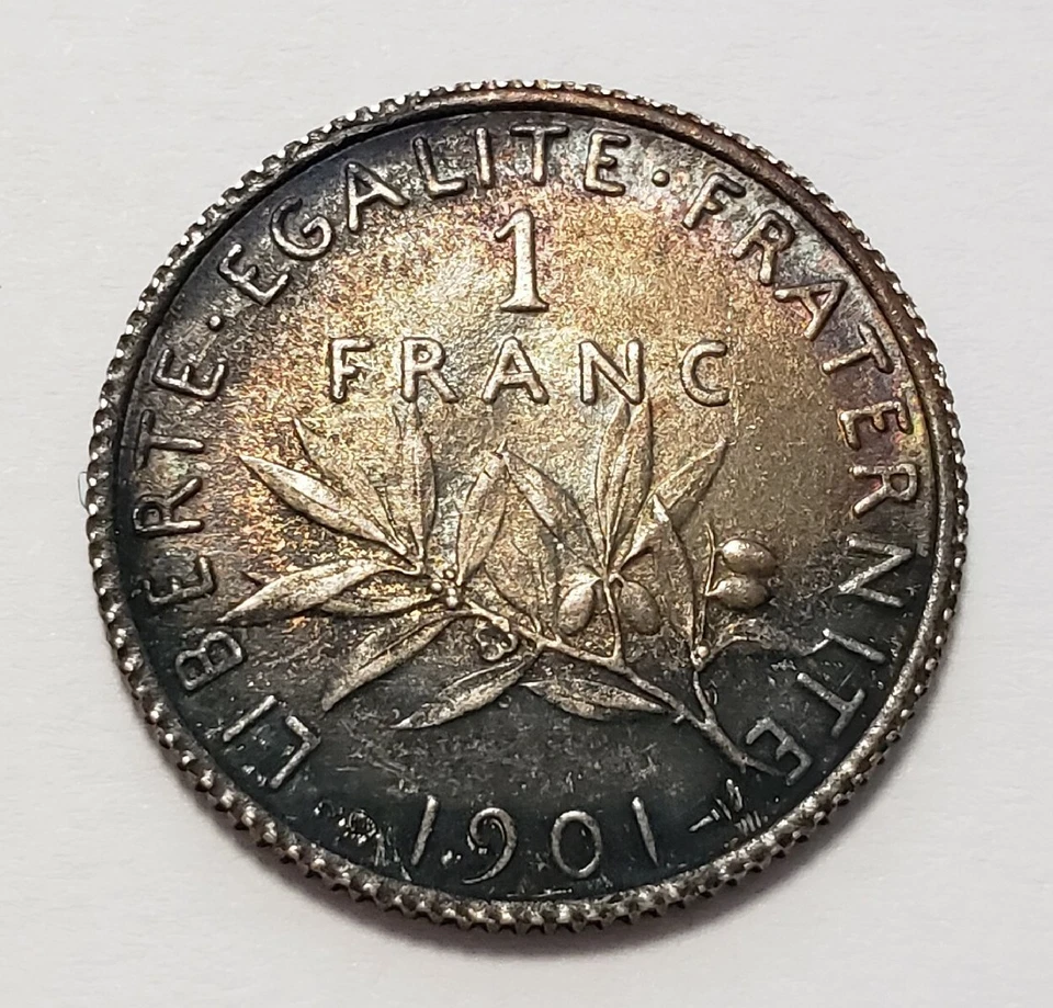 Francia 1901 1 franco - KM844.1 - AU++/MS - tonificación colorida - SKU-F6599 Foto 2 de 4