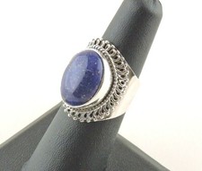 Sterling Silver 8 ct Oval Lapis Lazuli Tapered Wide Band Ring