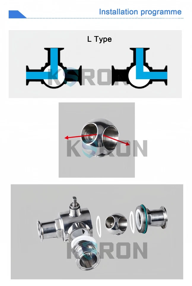 2-1/2'' L Type Tri Clamp Sanitary Pneumatic Ball Valve 3-Way Stainless Steel 316 - Image 3 of 4