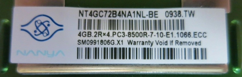 Nanya NT4GC72B4NA1NL-BE 8GB (2x4GB) 2Rx4 PC3-8500 DDR3 240P ECC CL7 DIMM Memory - Image 3 of 3