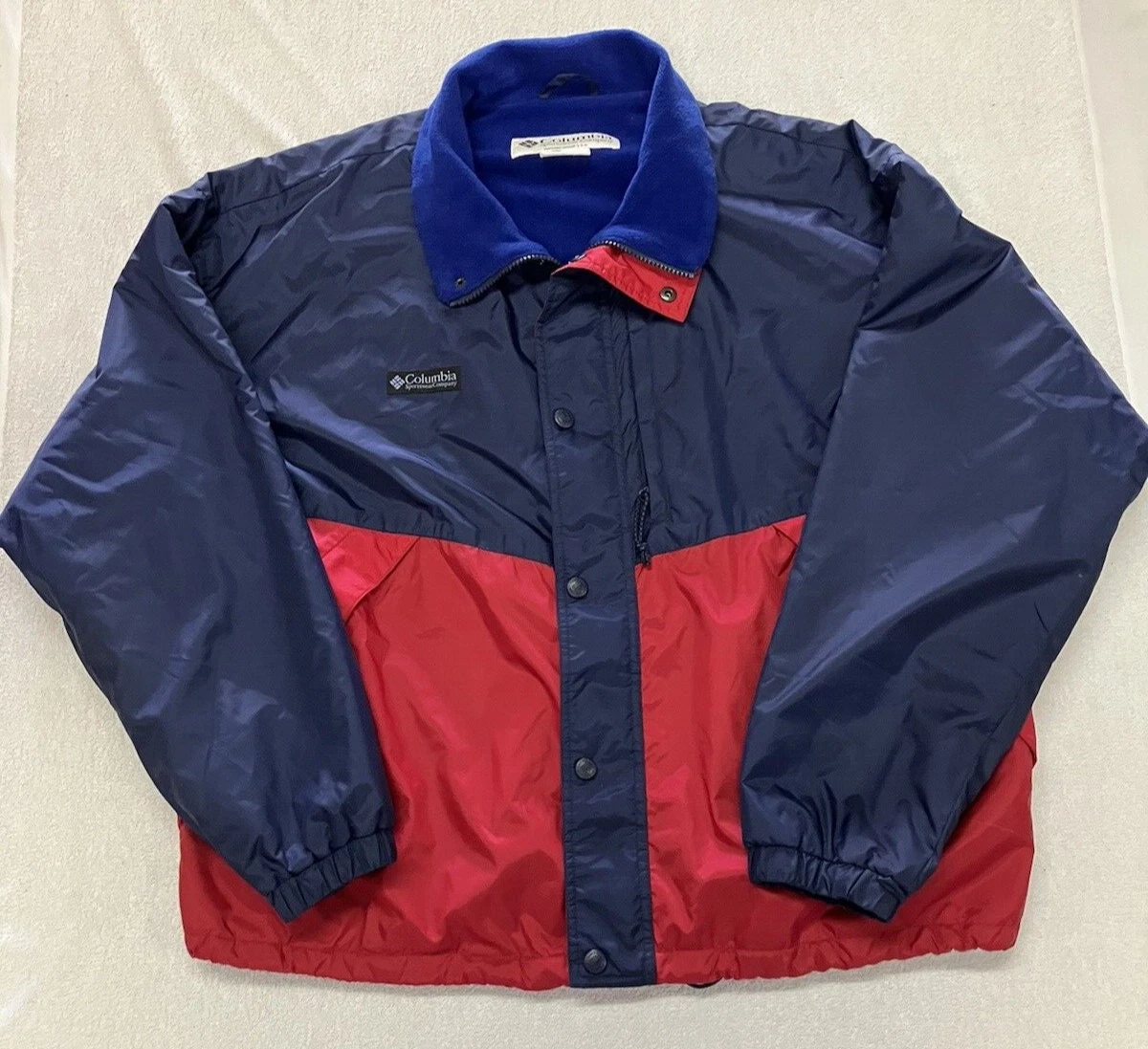 Columbia Men's Adult XL Navy Blue Red Full Zip Snap Fleece Lined Jacket Coat