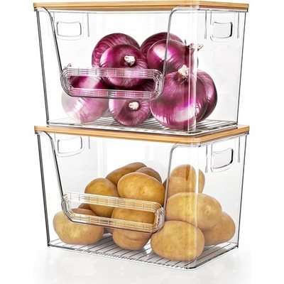 Potato Storage Bin, Delamu Onion Holder Stackable Kitchen Pantry Organizer with 