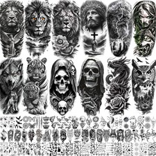 75Sheets Skull Tiger Temporary Halloween Realistic Arm Hands Fake Tattoo Sticker