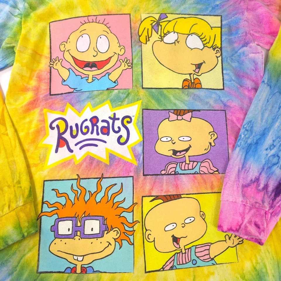 NICKELODEON RUGRATS МНОГОЦВЕТНЫЙ ГАЛСТУК КРАСИТЕЛЬ ДЛИННЫМ РУКАВОМ РУБАШКА МУЖСКАЯ РАЗМЕР МАЛЕНЬКИЙ В ОТЛИЧНОМ СОСТОЯНИИ - Изображение 4 из 4