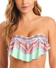 JESSICA SIMPSON Tied Bandeau Bikini Top Size Small Aqua Multi Retail 58