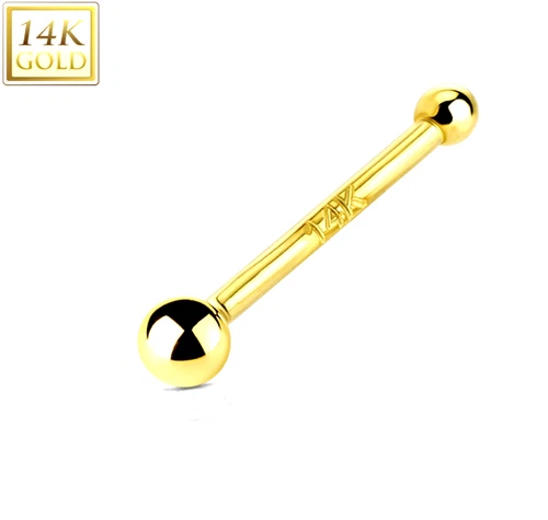 18g 14 Karat Solid Yellow Gold 14K 2.0 mm Ball Top Nose Bone Stud Ring Jewelry - product listing photo