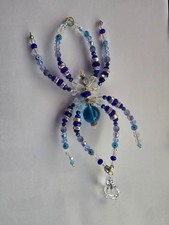 Handmade Beaded Spider Ornament   Crystal  Glass   Halloween Decor