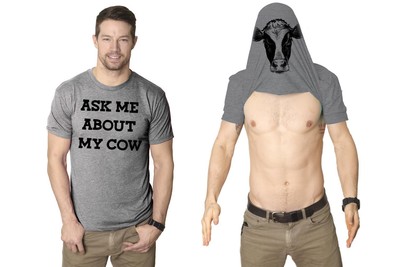 Mens Ask Me About My Cow Funny Farm Animal Flip Up T shirt
