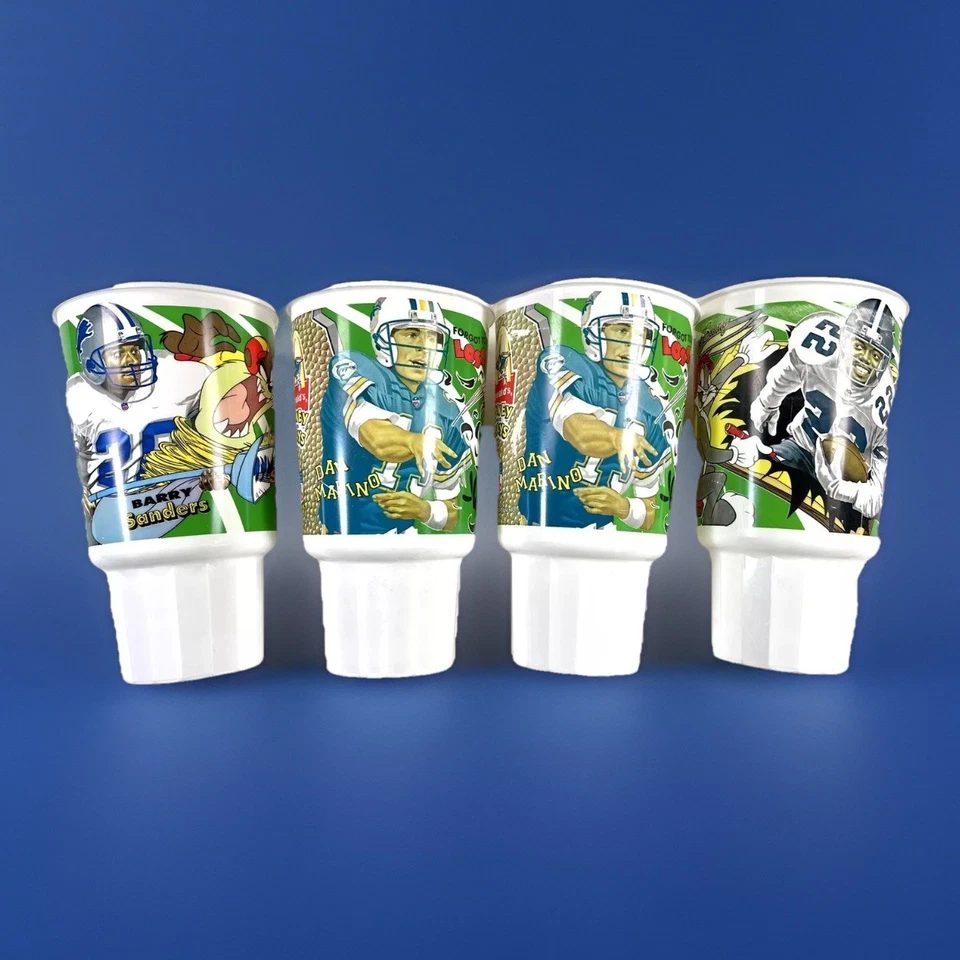 McDonald’s NFL Looney Tunes Cups 1995 Barry Sanders Dan Marino Emmitt Smith Set Foto 2 de 4