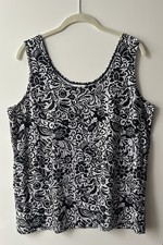 Chico's Womens Sz 3 Black & White Floral Sleeveless Scoop Neck Tank Top