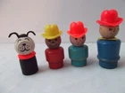 vtg lot 4 FP Little People Wood Head Body straight dog cowboy farmer bandana