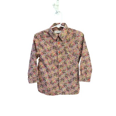 Cacharel Kids Paisley Button Down Shirt Retro Floral Print Colorful 80s Style