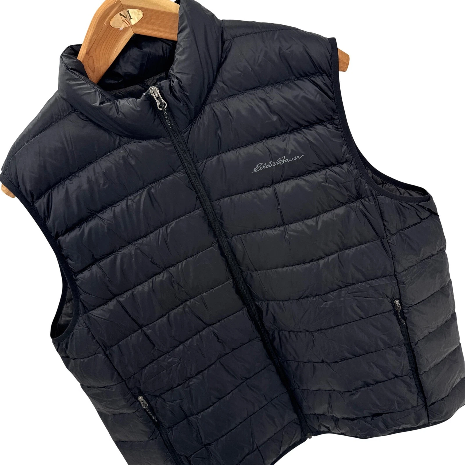 Eddie Bauer Mens Down Puffer Vest 2XL Black Full Zip Packable Outdoor