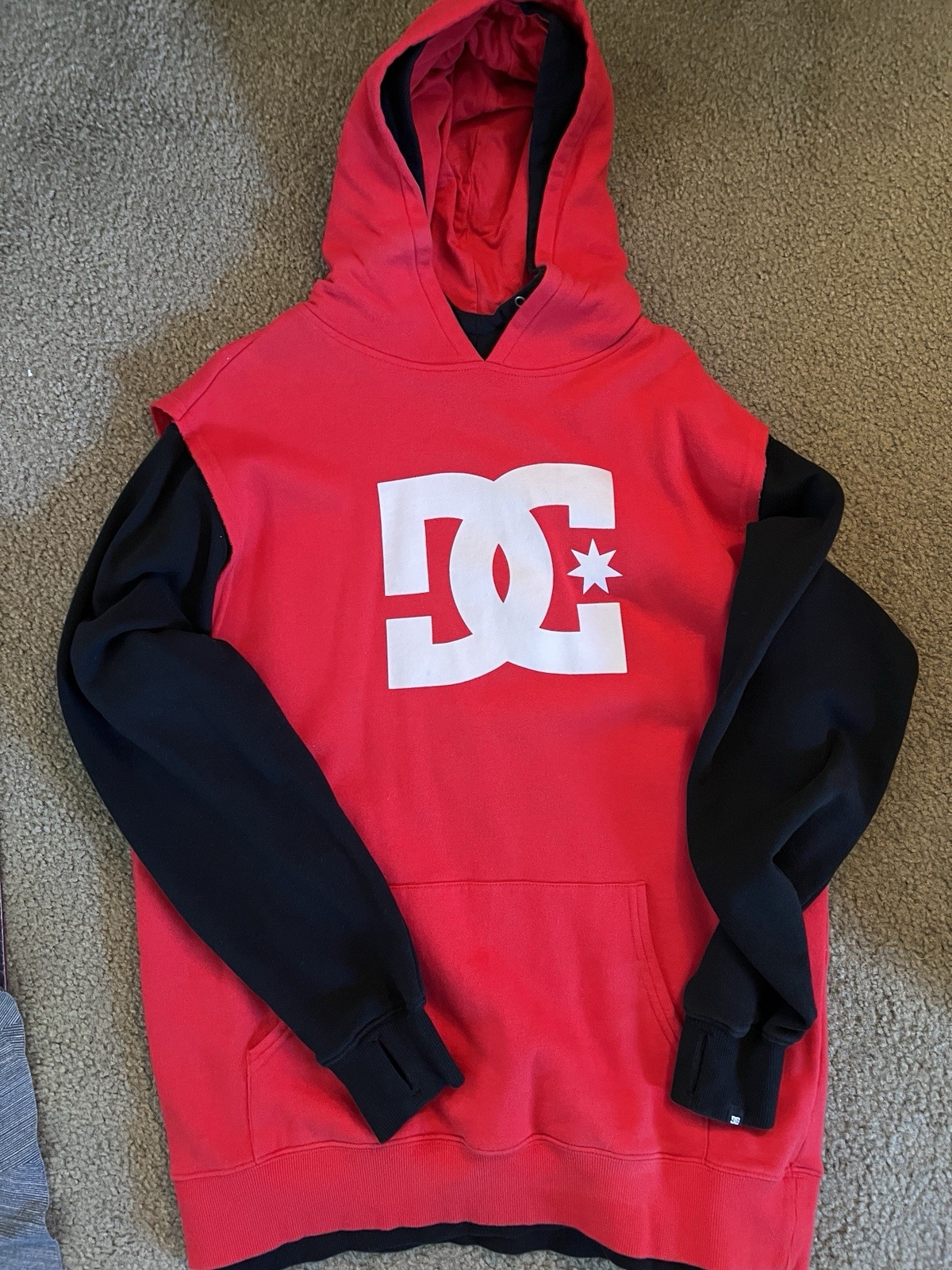 DC SHOES DOUBLE LAYERED RED / BLACK THICK HOODIE - image 1
