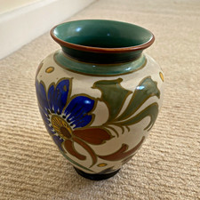 Hand Painted Ceramic Gouda Art Pottery Floral Vase Signed Z.H. 1416 BLUFR1