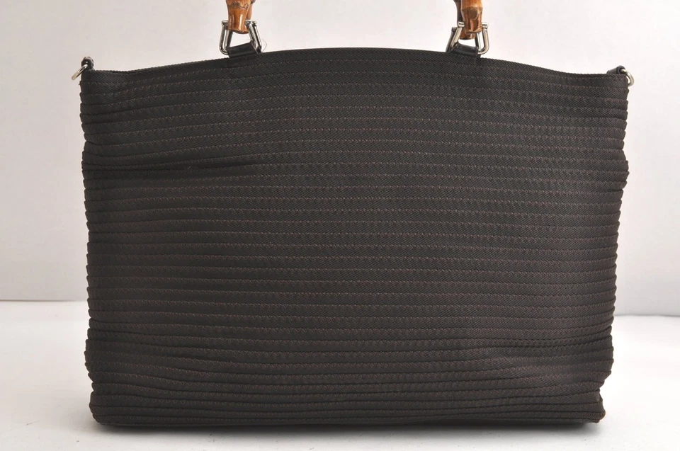 Auténtico Bolso de Mano GUCCI Bambú Vintage 2 Vías Nylon Cuero Marrón 4233N Foto 2 de 4