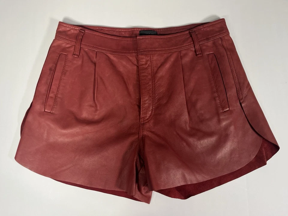 Pantalones Cortos Diesel Rojo Cuero Oveja Genuino Tiro Alto Talla 27 Foto 4 de 4