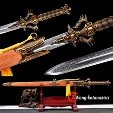 44" Sharp Straight Chinese Sword Double Edge Dragon King Jian Damascus Steel