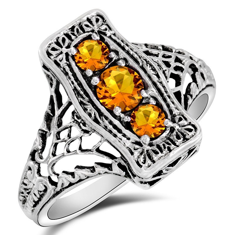 1CT  Citrine 925 Solid Sterling Silver Victorian Look Ring Sz 7 F5-8