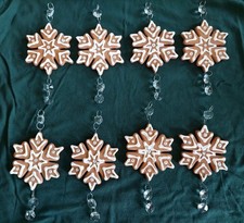 8 Iced Gingerbread Cookie Snowflakes Christmas Ornaments Ceramic  Glass Beads