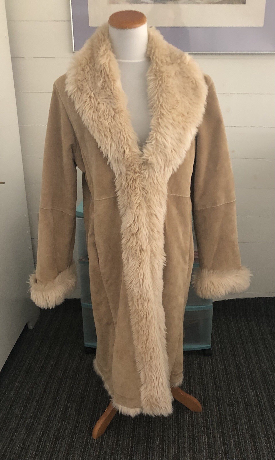 Penny Lane Wilsons Leather Coat Womens Size Large Tan Suede Faux Fur Jacket VTG