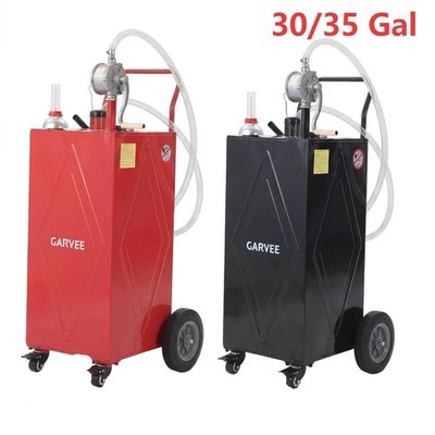 30/35 Gallon Fuel Caddy Storage Tank 4 Wheels Manual Pump Black Red Fuel