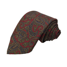 VTG Robert Talbott Silk Neck Tie L: 58.5" W: 3" Red Paisley Hand Sewn in USA