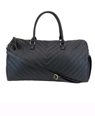 Ms Lovely Black Vegan Leather Weekender Chevron Travel Duffel Carry On Bag 22''