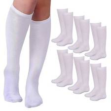 6 Pairs Girls Knee High Socks School Uniform Athletic Tube Kids White Size M 4-6