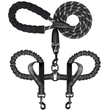 Double Dog Leash for Two Dogs, Heavy Duty Adjustable No Tangle, Bungee Retrac...