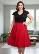 Review Dress Size 16 Black & Red Polka Dot Lace Lined Fit & Flare Party Work