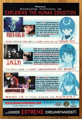 1999 Video Girl AI/Lain/Armitage III 3 Print Ad/Poster Manga Anime DVD VHS Art