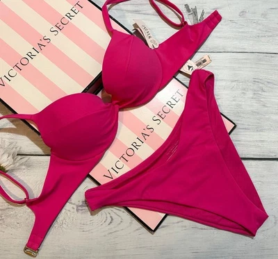 Victoria's Secret Bikini Brésilien 2 Pièces Push-Up Rose - Photo 1/4