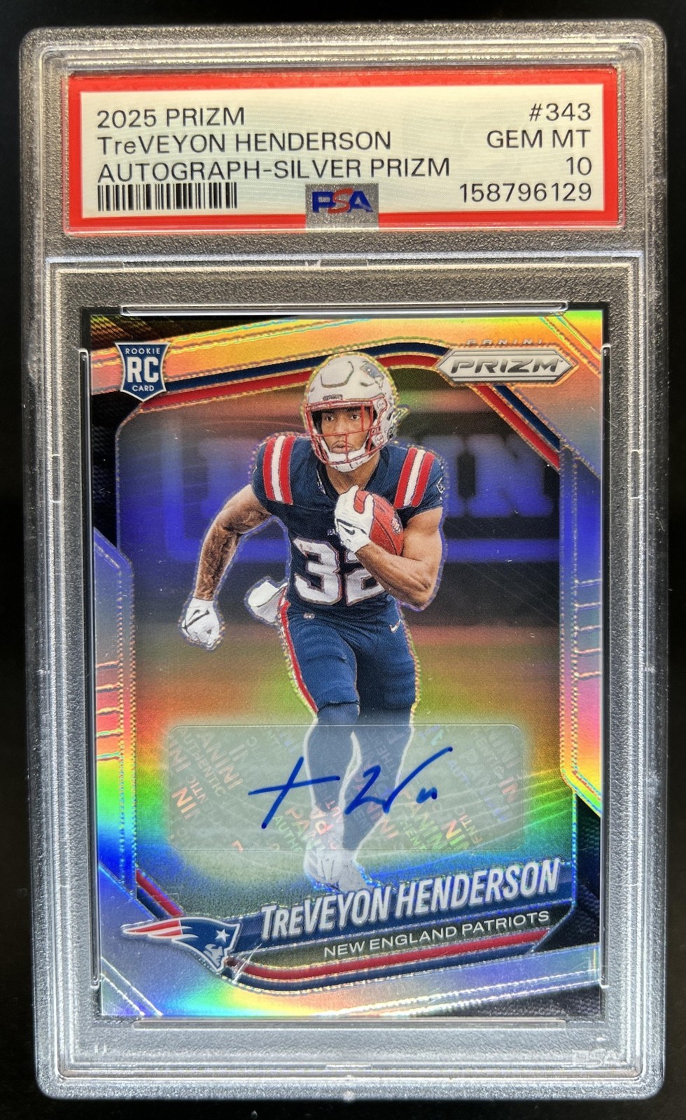 2025 Panini Prizm TreVeyon Henderson Rookie Auto Silver RC #343 Patriots PSA 10