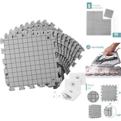 Knitting and Crochet Blocking Mats Set with 150 T-Pins 12x12 Inches Gray Durable