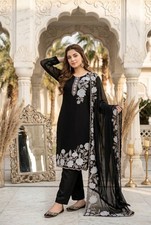 Unique Designer Black Faux Georgette Salwar Kameez With Dupatta For Women