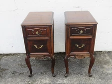 Early 1900s Carved Tall Narrow Nightstands End Side Bedside Tables a Pair 6085