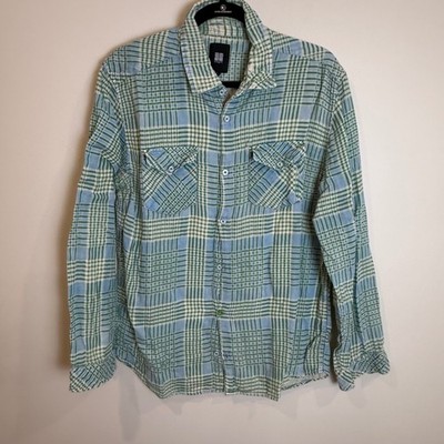 Insight Plaid Button Up Shirt Long Sleeve Mens Size L Blue Green Casual