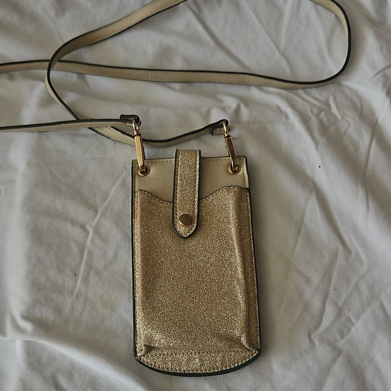 Gold Glitter Wallet Zipper Credit Card Folding Women's Solid Strap Beige