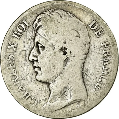 Monnaie, France, Charles X, 2 Francs, 1827, Lyon, B+, Argent, Gadoury:516 - Photo 1/2