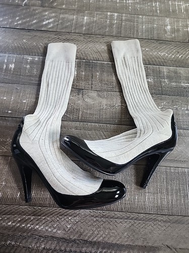 Chanel Sockenstiefel beige/schwarz Lackleder Damen Gr. 40 SIEHE BESCHREIBUNG