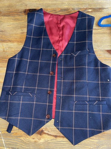ELPA Boys Royal Blue Plaid Windowpane Vest Pant Set Size L - Picture 2 of 9