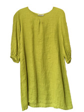 NWT BRYN WALKER Lucien 100% Linen Shift Dress Chartreuse Mini 3/4 Sleeve XS 4,6