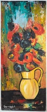 Vintage Abstract Expressionist Painting Colorful Floral Still Life by Ferradat