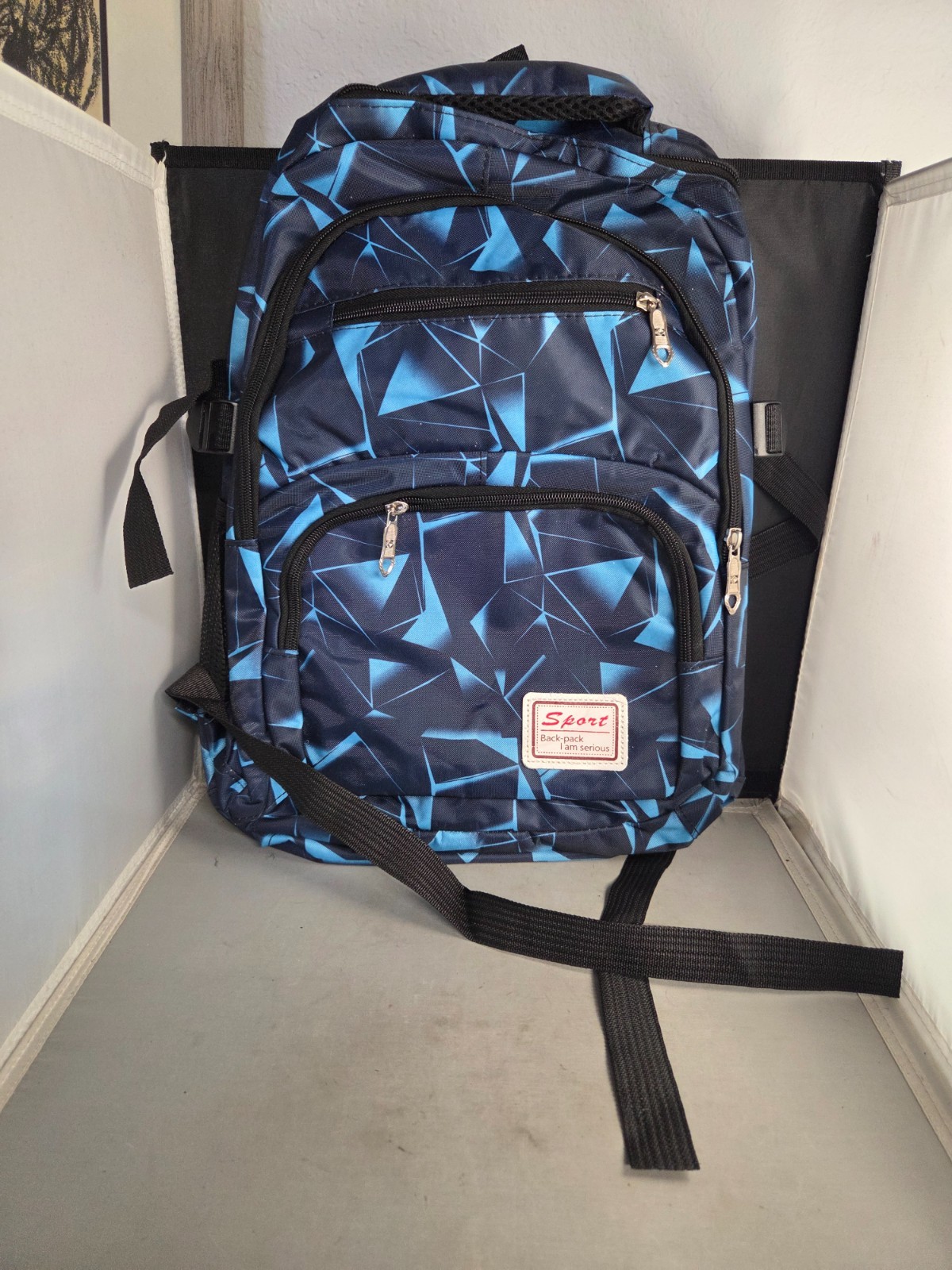 Sport Backpack Boys Sz 17in Blue Geometric Padded School Comfortable Casual Bag