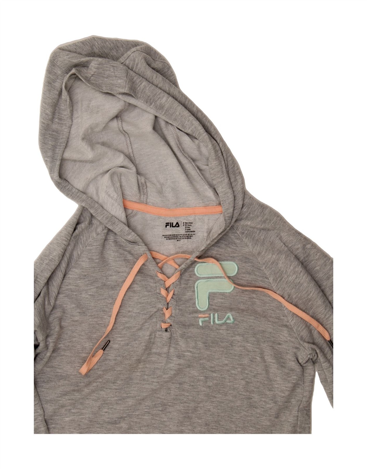 FILA maglione donna manica corta con cappuccio UK 10 piccolo grigio cotone BV27