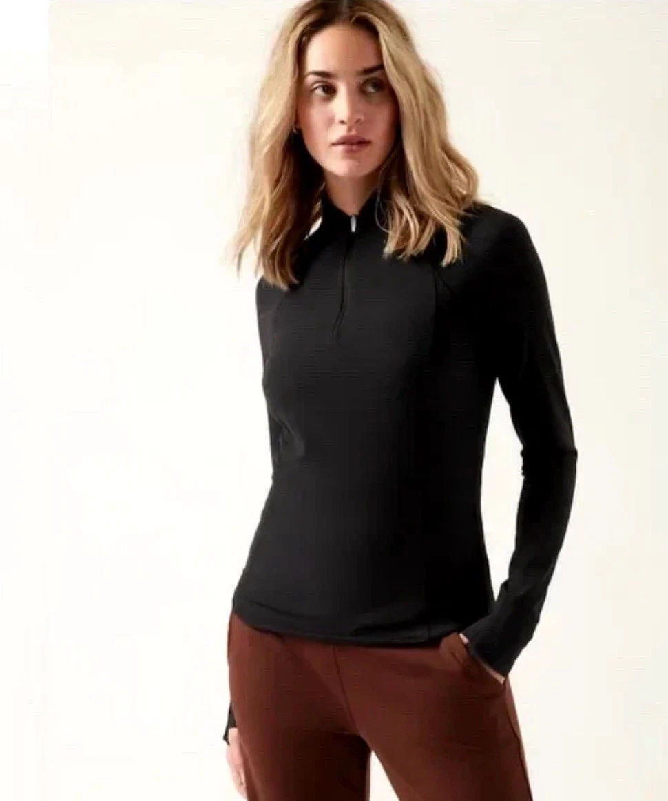 Athleta Salutation Half Zip Top 1/2 Zip Black XS Extra Small NEW