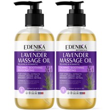 Edenika Botanicals Lavender Massage Oil for Skin, 8 Fl Oz Pack of 2 , Clear
